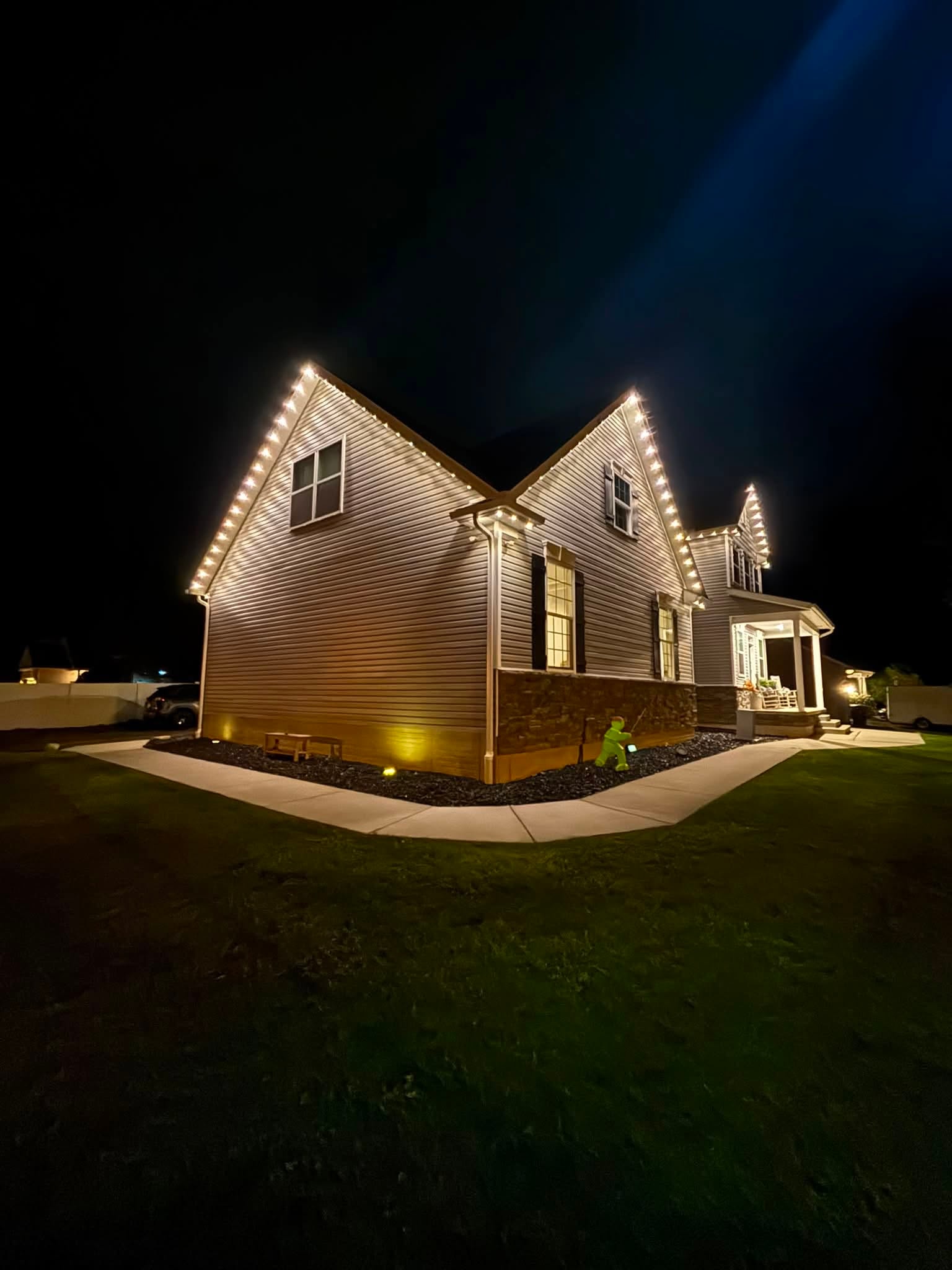 Illuminated luxury property at night
